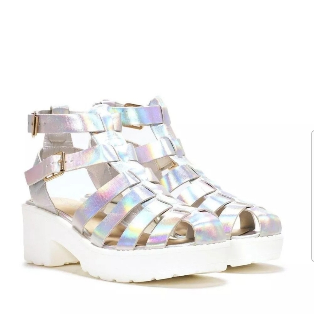Nasty Gal Women's Fit of Cage Silver PU Gladiator Sandal Never worn size 7